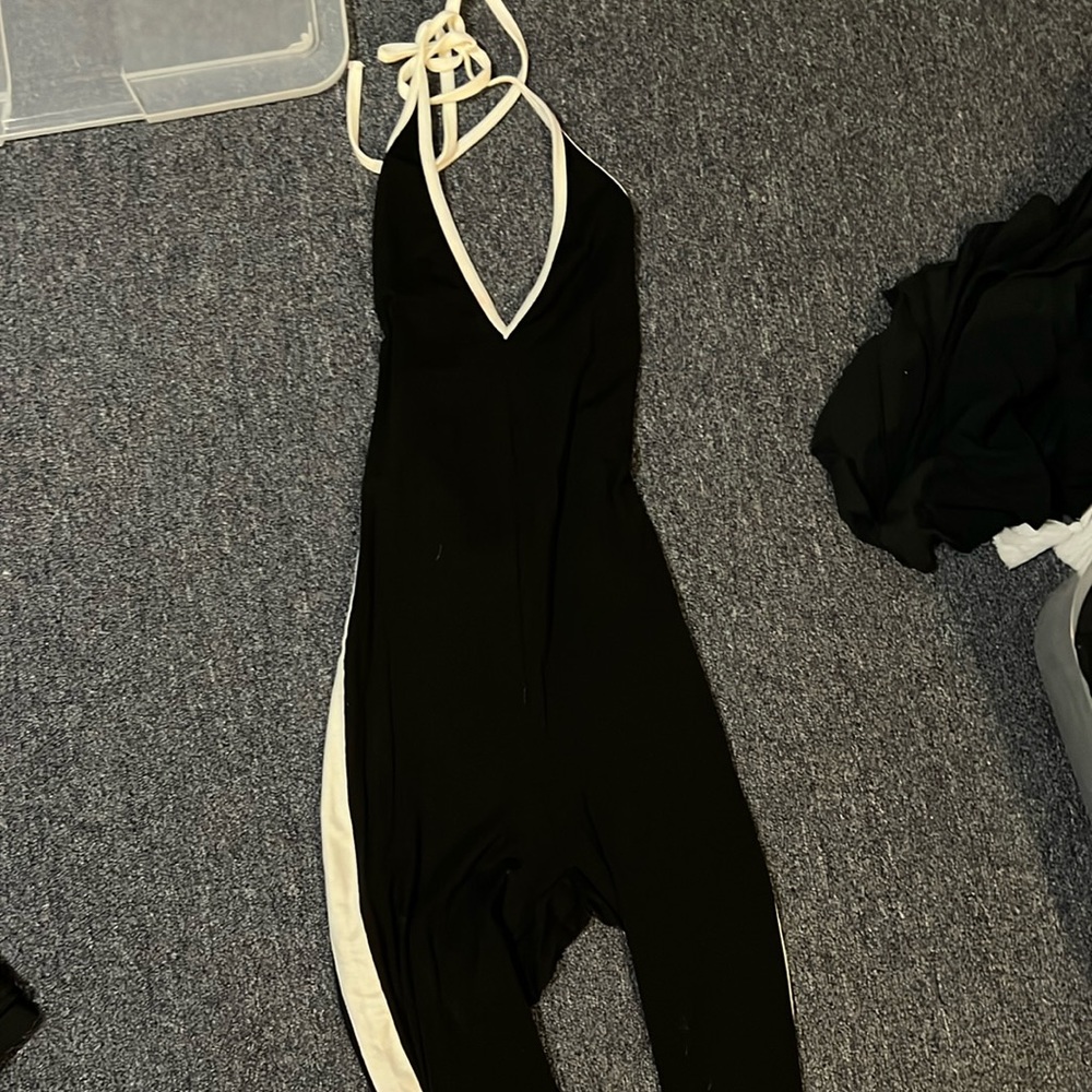 black and white jumpsuit halter